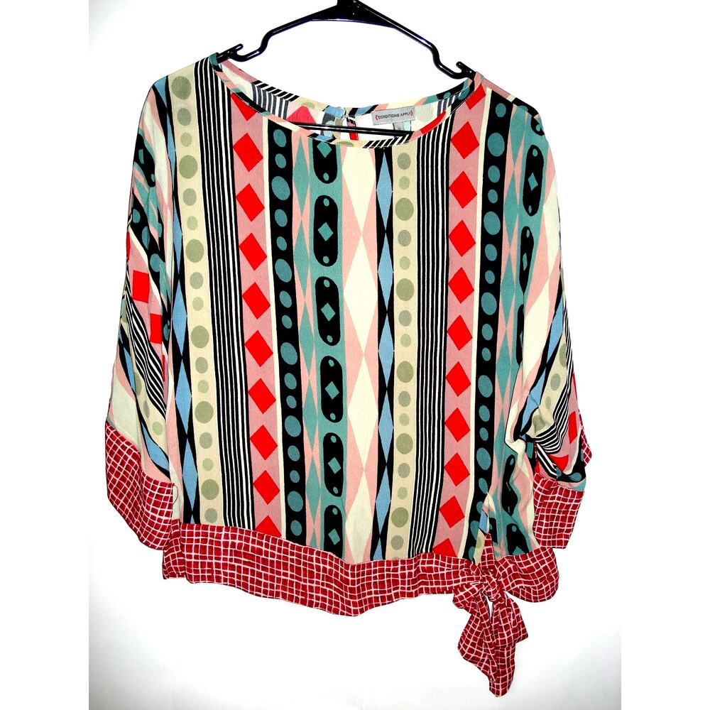Conditions Apply Blouse Small Womens Multicolored Boho Artsy Kimono Sleeve